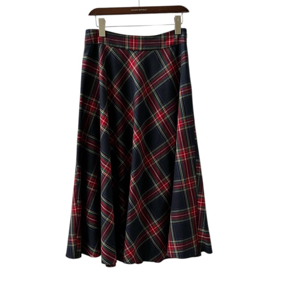 Talbots Tartan Plaid Midi Skirt ALine Blue Red Gr Wool Blend Holiday 4 SOOL - Picture 3 of 9